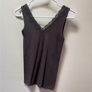 Elietian Dark Gray Lace Trim Tank Top One Size